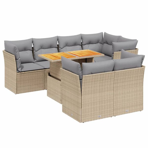 vidaXL Salon de jardin avec coussins 8 pcs beige r&eacute;sine tress&eacute;e