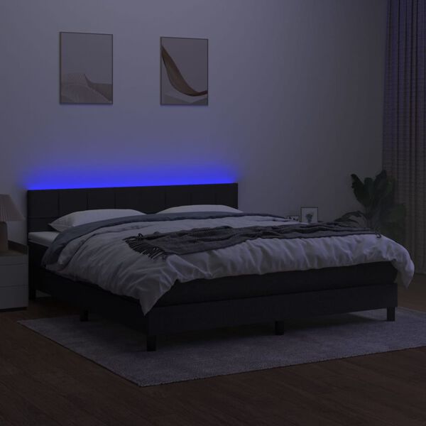vidaXL Sommier &agrave; lattes de lit avec matelas LED Noir 160x200 cm Tissu