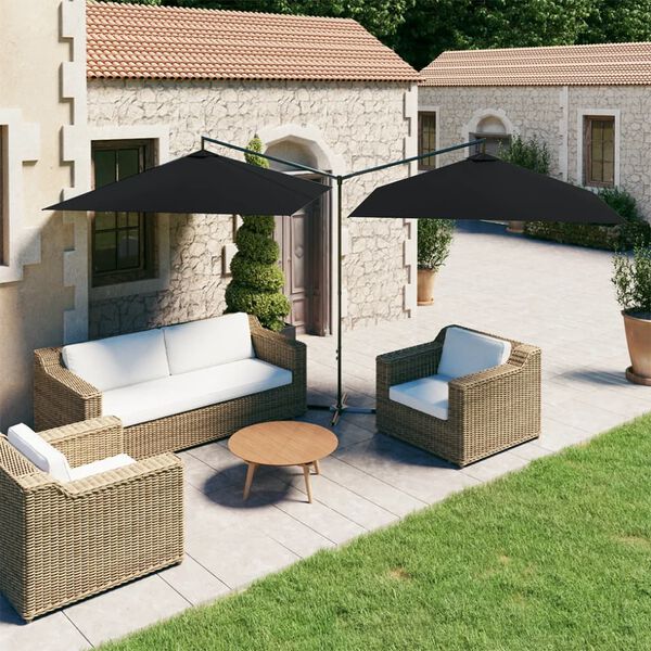 vidaXL Parasol de jardin double avec m&acirc;t en acier noir 600x300 cm