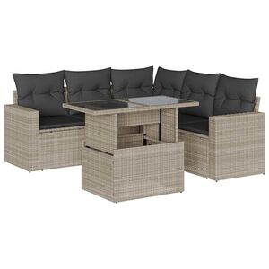 vidaXL Salon de jardin 6 pcs avec coussins gris clair r&eacute;sine tress&eacute;e
