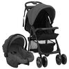 vidaXL Poussette pour b&eacute;b&eacute; 3-en-1 Gris fonc&eacute; et noir Acier