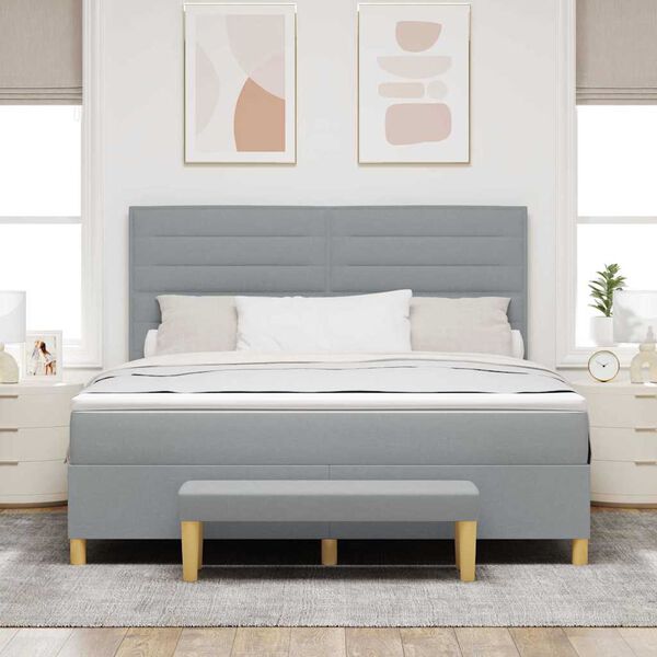 vidaXL Lit &agrave; ressorts avec matelas Gris clair 180 x 200 cm tissu