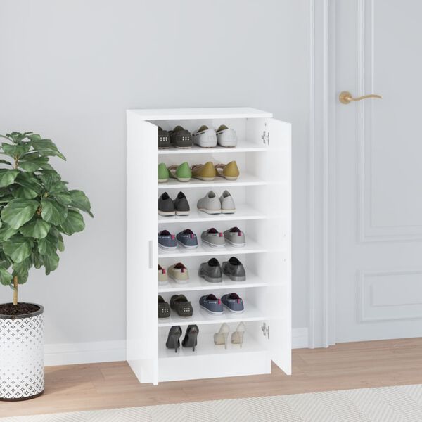 vidaXL Armoire &agrave; chaussure Blanc brillant 55x35x108 cm Bois ing&eacute;nierie