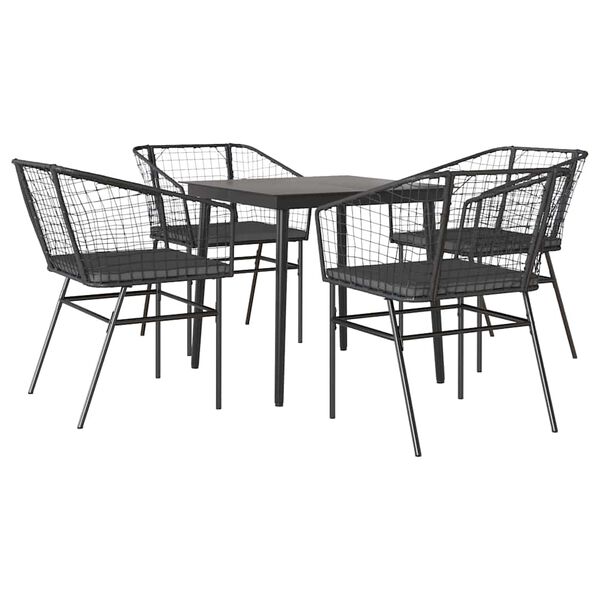 vidaXL Ensemble &agrave; manger de jardin et coussins 5 pcs noir rotin verre