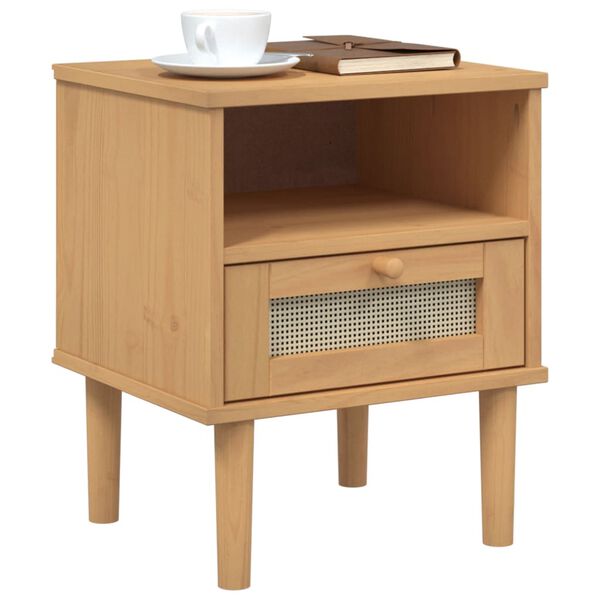 vidaXL Table de chevet SENJA aspect de rotin marron bois de pin massif