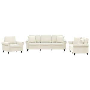 vidaXL Ensemble de canap&eacute;s 3 pcs avec coussins cr&egrave;me velours