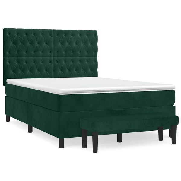 vidaXL Sommier &agrave; lattes de lit et matelas Vert fonc&eacute; 140x190cm Velours