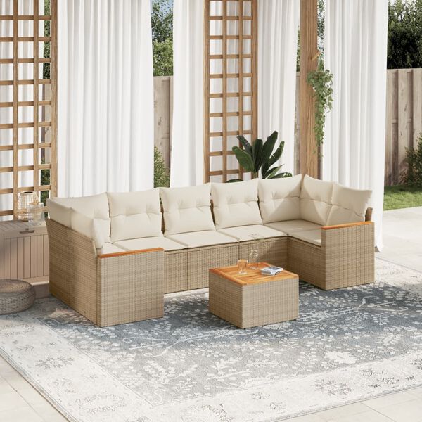 vidaXL Salon de jardin avec coussins 8 pcs beige r&eacute;sine tress&eacute;e