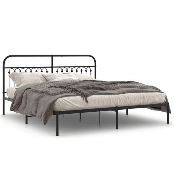 vidaXL Cadre de lit métal sans matelas avec tête de lit noir 183x213cm