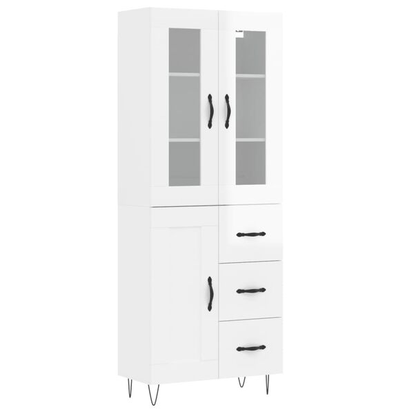 vidaXL Buffet haut Blanc brillant 69,5x34x180 cm Bois d'ing&eacute;nierie