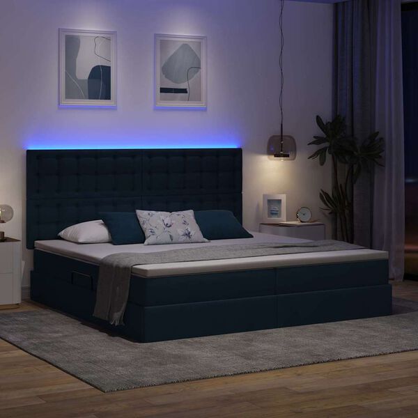 vidaXL Lit avec rangement et LED avec LED Bleu 200 x 200 cm Polyester