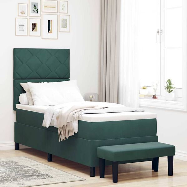 vidaXL Lit &agrave; ressorts avec matelas Vert fonc&eacute; 80 x 200 cm Velours