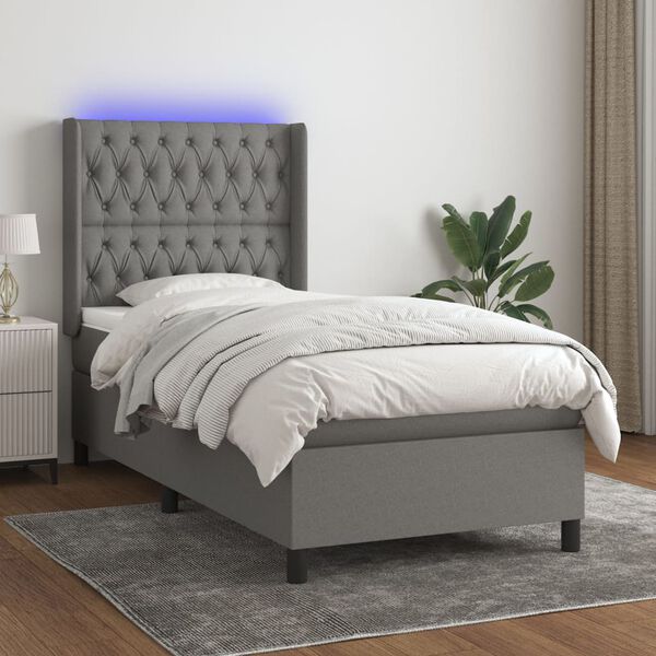 vidaXL Sommier &agrave; lattes de lit matelas LED Gris fonc&eacute; 100x200 cm Tissu