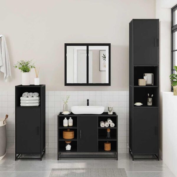 vidaXL Ensemble de meubles salle de bain 3 pcs noir bois d'ing&eacute;nierie
