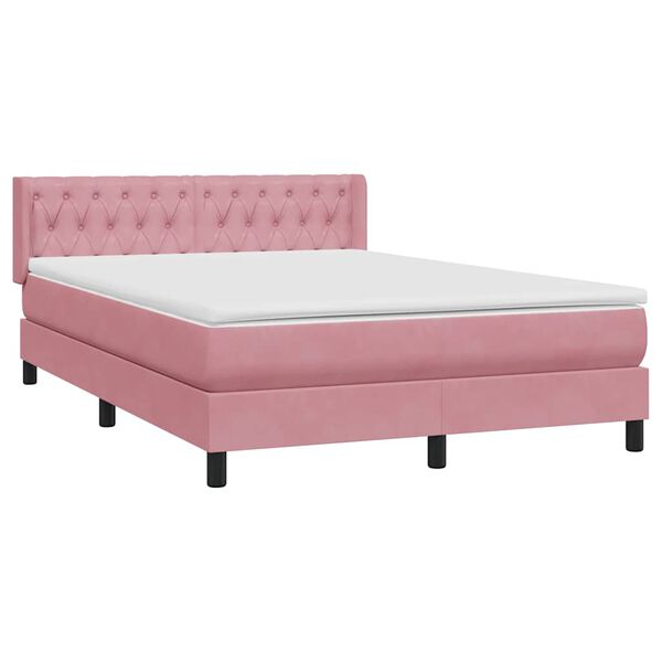 vidaXL Sommier &agrave; lattes de lit avec matelas rose 140x220 cm velours