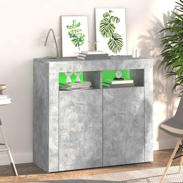 vidaXL Buffet avec lumières LED gris béton 80x35x75 cm