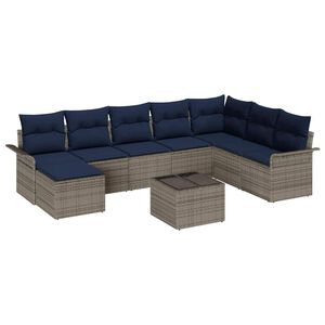 vidaXL Ensemble de canap&eacute; de jardin 9 pc Gris Poly rotin