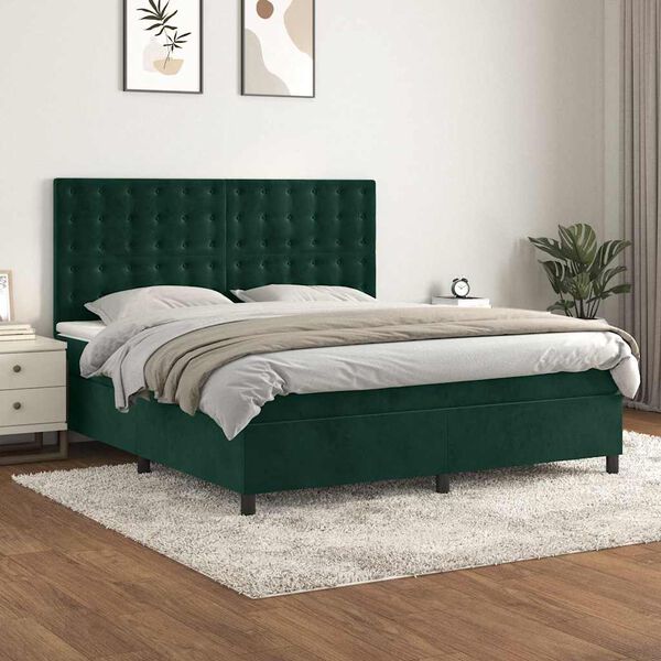 vidaXL Sommier &agrave; lattes de lit et matelas Vert fonc&eacute; 180x200cm Velours