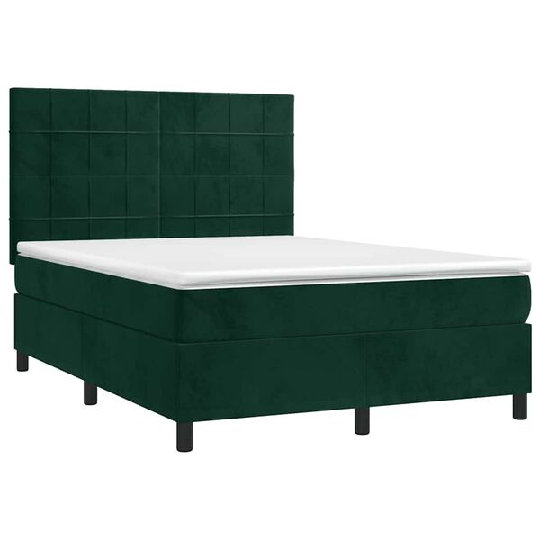 vidaXL Sommier &agrave; lattes de lit matelas et LED Vert fonc&eacute; 140x190 cm