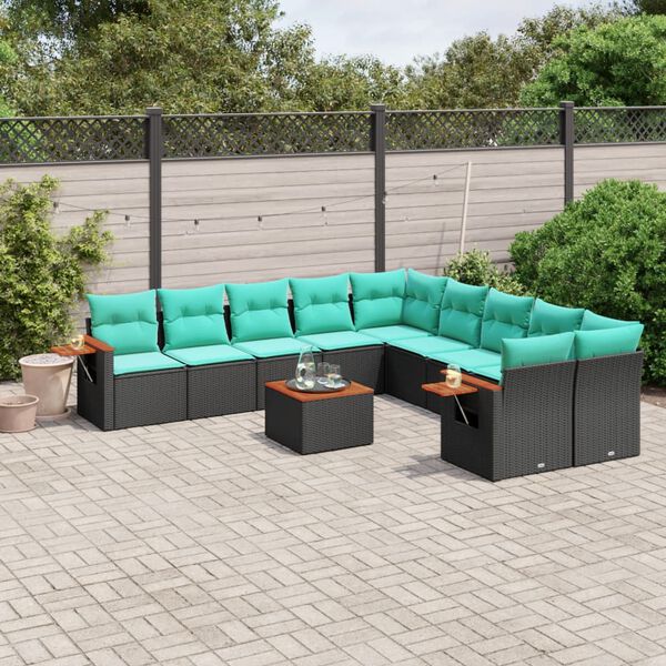 vidaXL Salon de jardin 11 pcs avec coussins noir r&eacute;sine tress&eacute;e