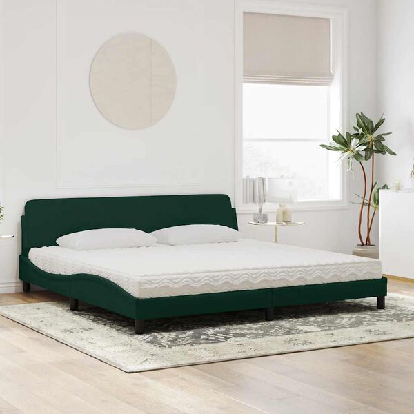 vidaXL Lit avec matelas Dover vert fonc&eacute; 200x200 cm velours