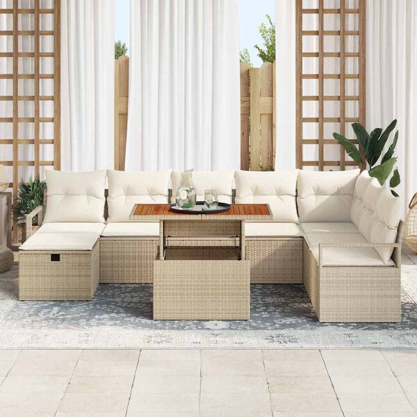 vidaXL Ensemble de canap&eacute; de jardin 9 pcs Beige Poly rotin