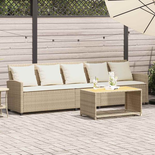 vidaXL Canap&eacute; de jardin avec coussins 5 places beige r&eacute;sine tress&eacute;e