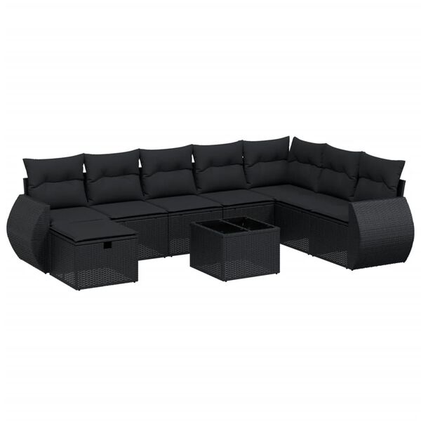 vidaXL Salon de jardin 9 pcs avec coussins noir r&eacute;sine tress&eacute;e