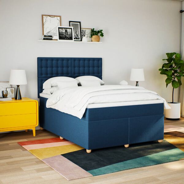 vidaXL Sommier &agrave; lattes de lit avec matelas Bleu 160x200 cm Tissu