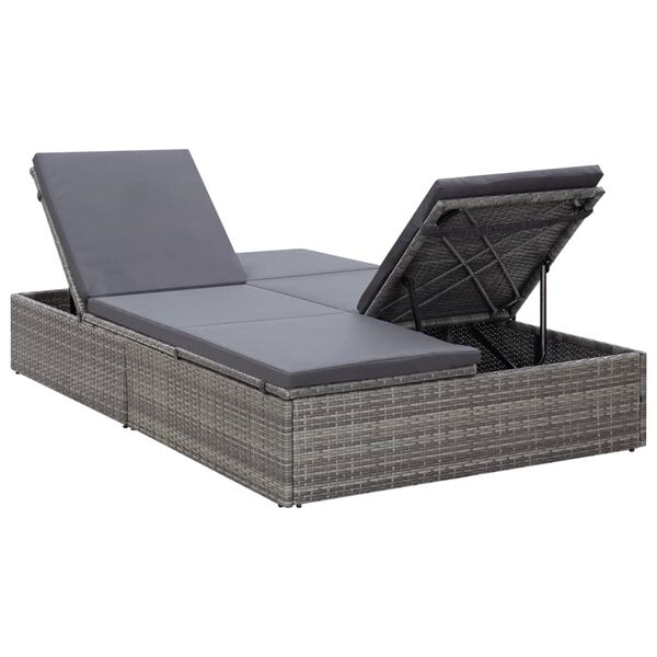 vidaXL Chaise longue double avec coussin R&eacute;sine tress&eacute;e Gris