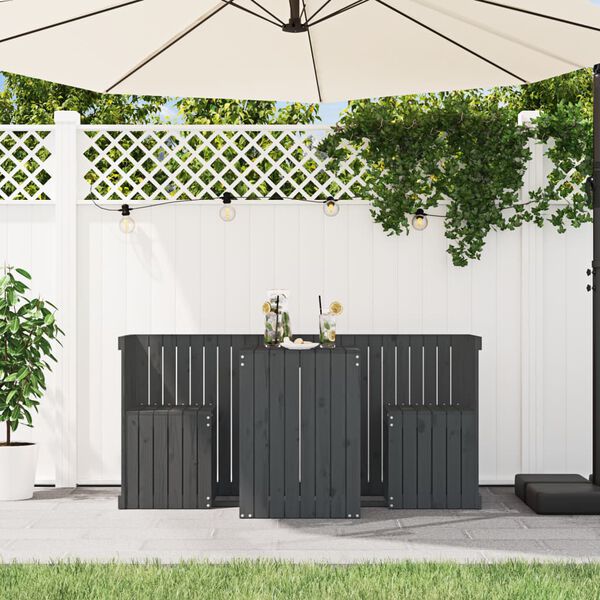 vidaXL Set de balcon 2 places gris bois de pin massif