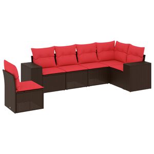 vidaXL Ensemble de canap&eacute; de jardin 6 pcs avec coussins marron r&eacute;sine tress&eacute;e