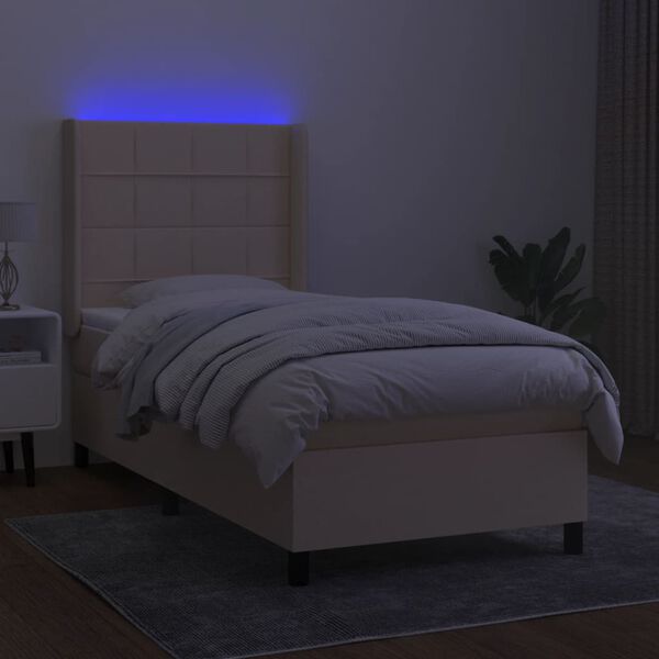 vidaXL Sommier &agrave; lattes de lit matelas et LED Cr&egrave;me 100x200 cm Tissu
