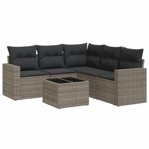 vidaXL Salon de jardin 6 pcs avec coussins gris r&eacute;sine tress&eacute;e