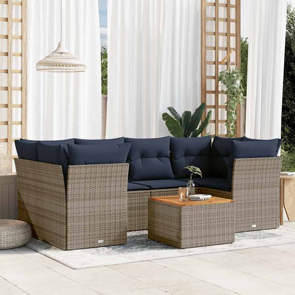 vidaXL Salon de jardin 7 pcs avec coussins gris r&eacute;sine tress&eacute;e