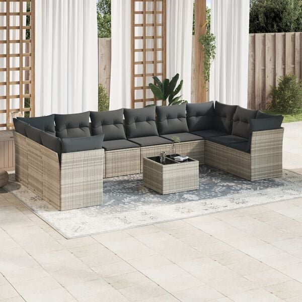 vidaXL Salon de jardin 11 pcs avec coussins gris clair r&eacute;sine tress&eacute;e