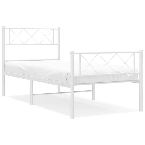 vidaXL Cadre de lit m&eacute;tal sans matelas avec pied de lit blanc 90x200cm