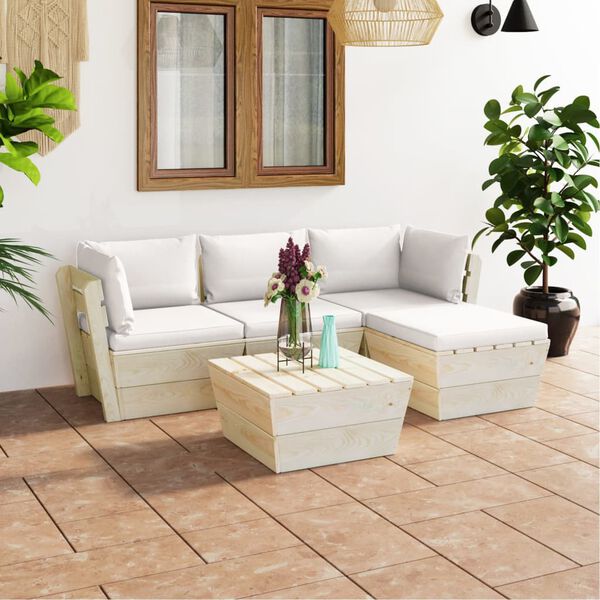 vidaXL Salon de jardin palette 5 pcs avec coussins bois d'&eacute;pic&eacute;a