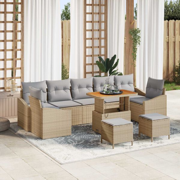 vidaXL Ensemble de canapé de jardin 10 pcs Beige Poly rotin