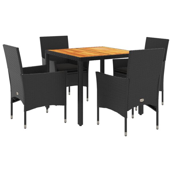 vidaXL Ensemble &agrave; manger de jardin et coussins 5 pcs noir rotin acacia