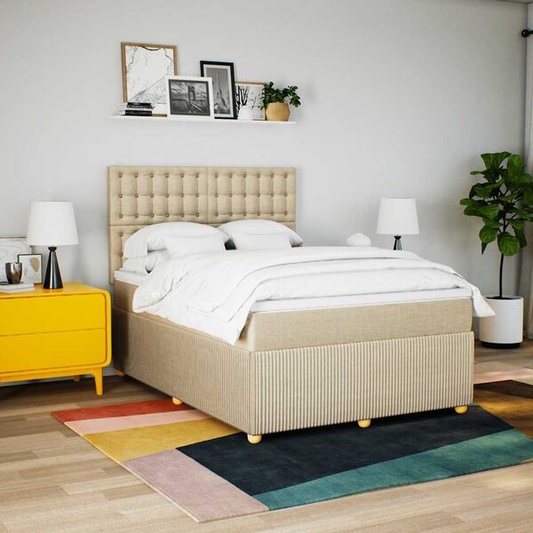 vidaXL Sommier &agrave; lattes de lit avec matelas Cr&egrave;me 160x200 cm Tissu