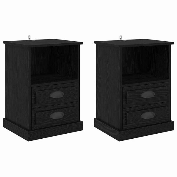 vidaXL Cabinet de chevet avec tiroir 2 pcs Ch&ecirc;ne noir 36 x 43 x 60 cm
