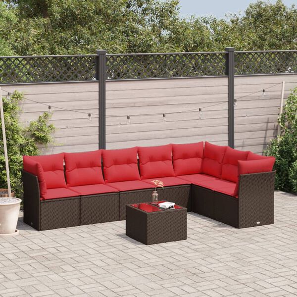 vidaXL Salon de jardin 8 pcs avec coussins marron résine tressée