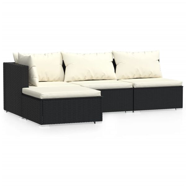 vidaXL Salon de jardin 4 pcs avec coussins Noir Résine tressée