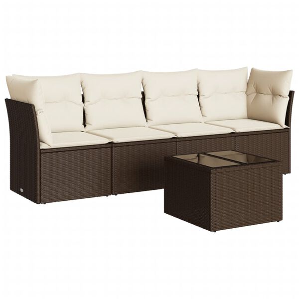vidaXL Salon de jardin avec coussins 5 pcs marron r&eacute;sine tress&eacute;e