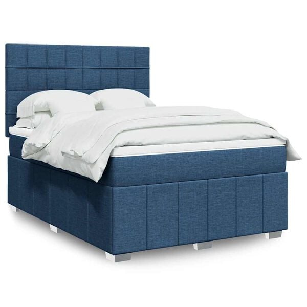 vidaXL Sommier &agrave; lattes de lit avec matelas Bleu 140x190 cm Tissu