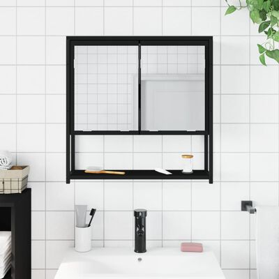 vidaXL Armoire à miroir de salle de bain noir bois d'ingénierie