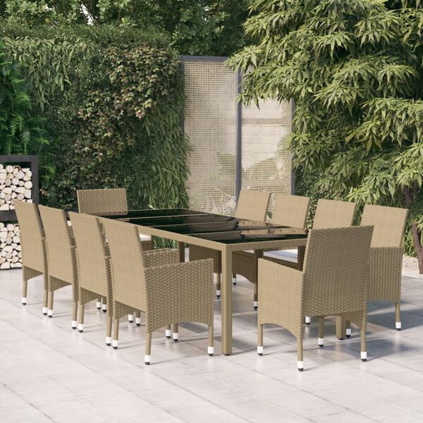 vidaXL Ensemble &agrave; manger de jardin 11pcs R&eacute;sine tress&eacute;e Beige