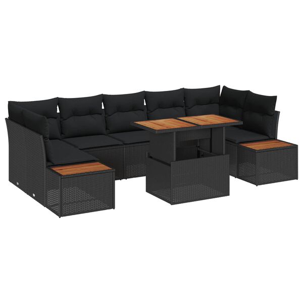 vidaXL Ensemble de canap&eacute; de jardin 8 pcs Noir Poly rotin