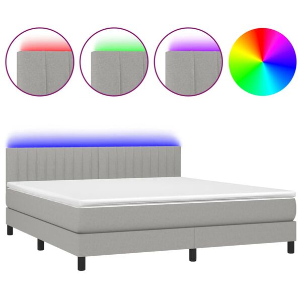 vidaXL Sommier &agrave; lattes de lit matelas LED Gris clair 160x200 cm Tissu